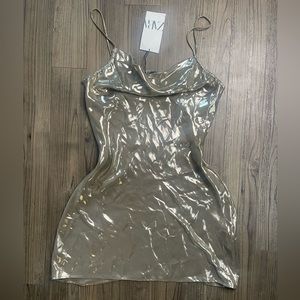 ZARA satin like mini dress in gold size S